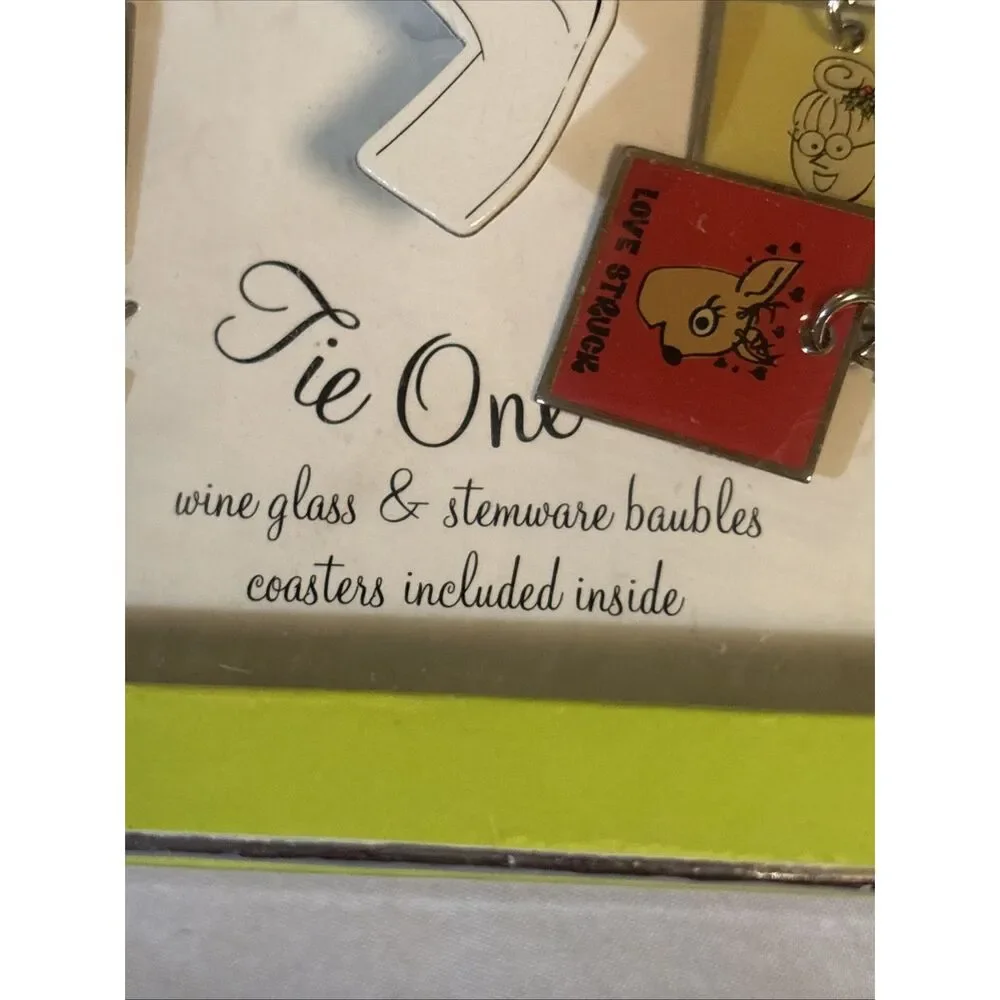 Tie One‎ On Holiday Wine Glass Charm Stemware 6 Pc Coasters & Baubles